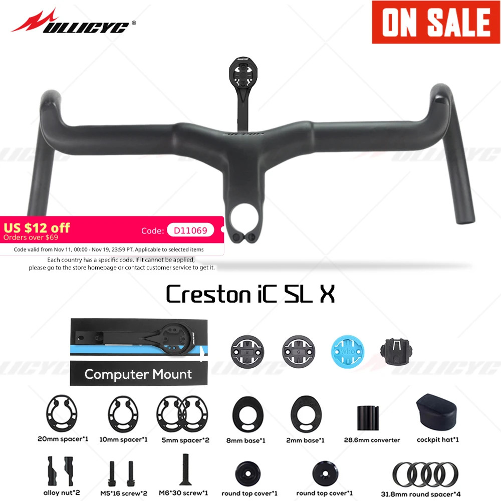 Road Bicycle Carbon Gravel Integrated Drop Bar Internal Cable Routing with Mount