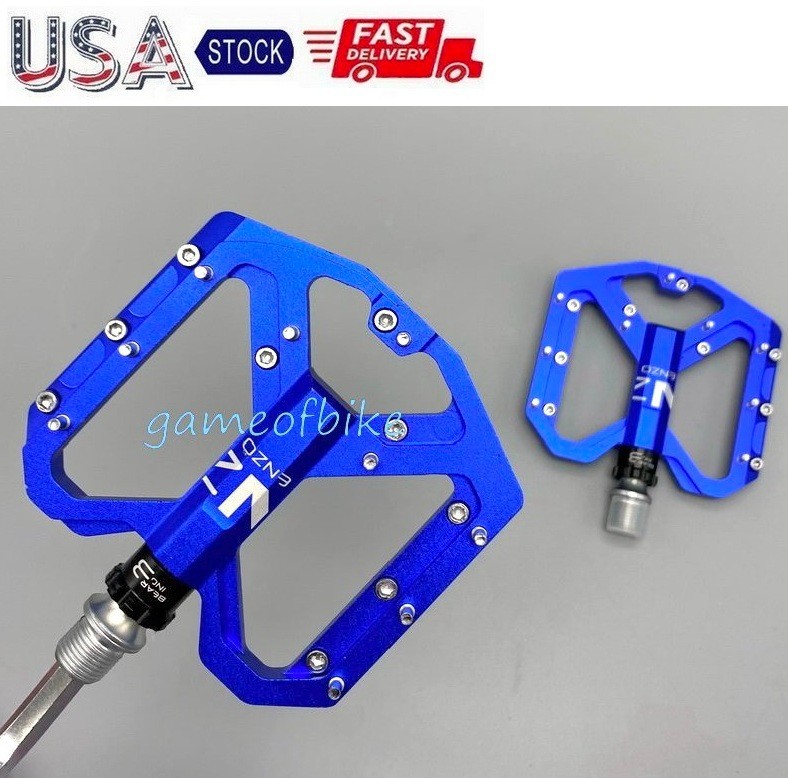 ENZO Aluminum Road MTB Mountain Bike Bicycle Pedal 3 Bearings Flat Pedals Blue