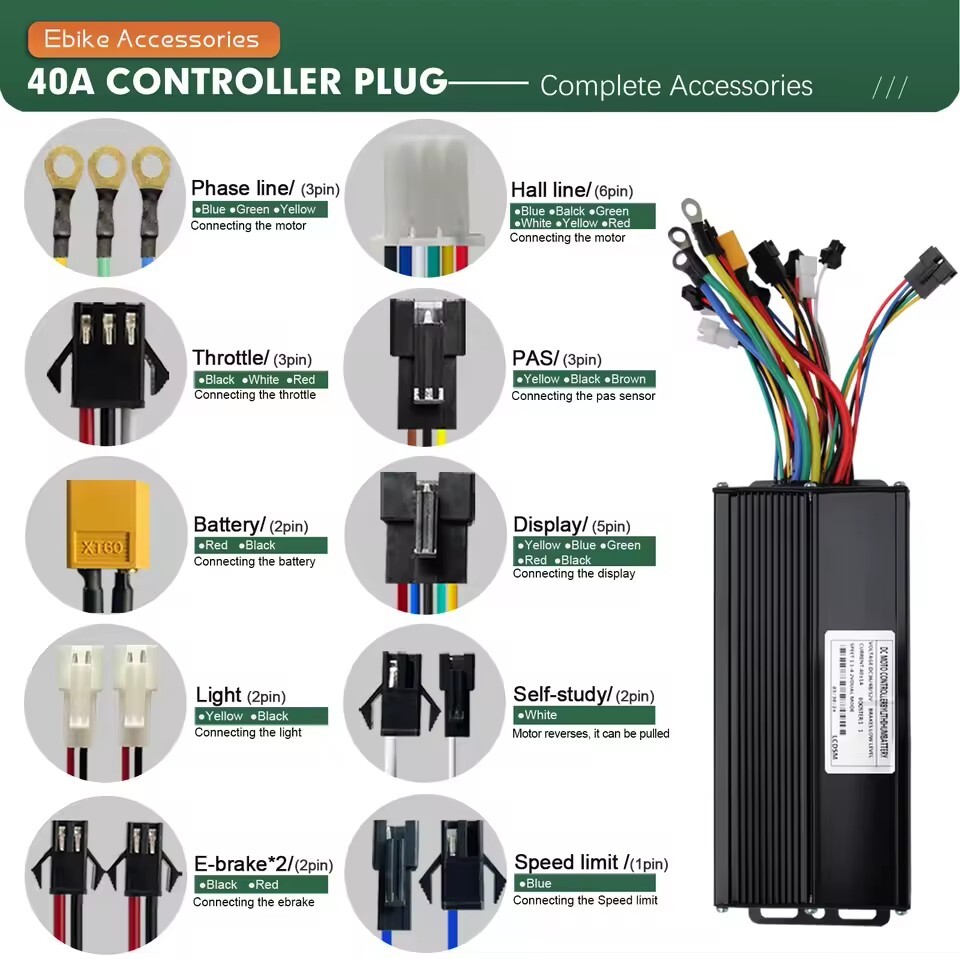 E-bike 40A 3-Mode Sine Wave Controller 36V 48V 1500W 2000W with LCD Display Set