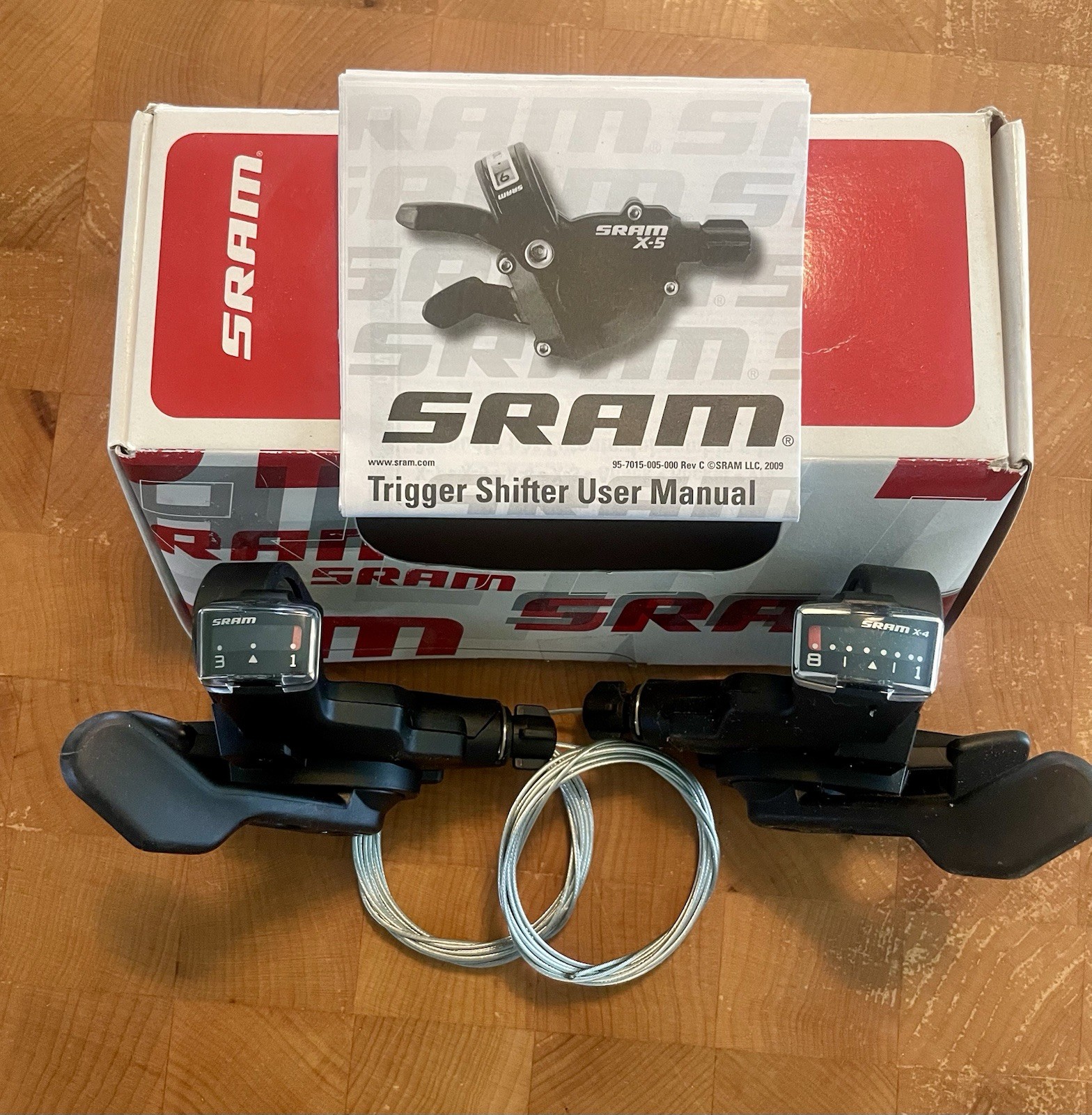 SRAM X4 Trigger Shifters Black, Pair, 3×8 Speed Complete W/cables NEW!