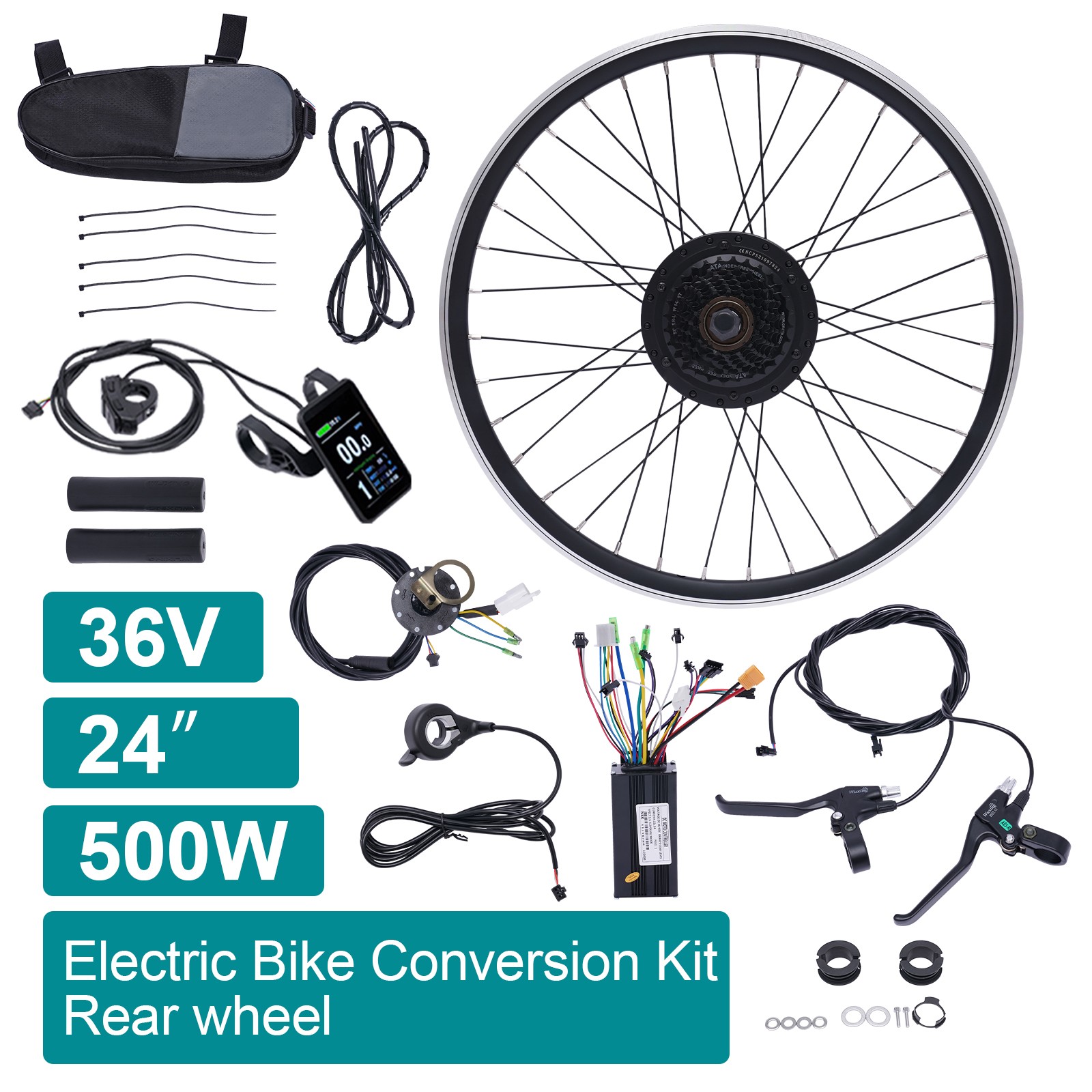 24 inch E-Bike Conversion Kit 36V 500W Electric Bicycle Rear Wheel Motor Hub Set