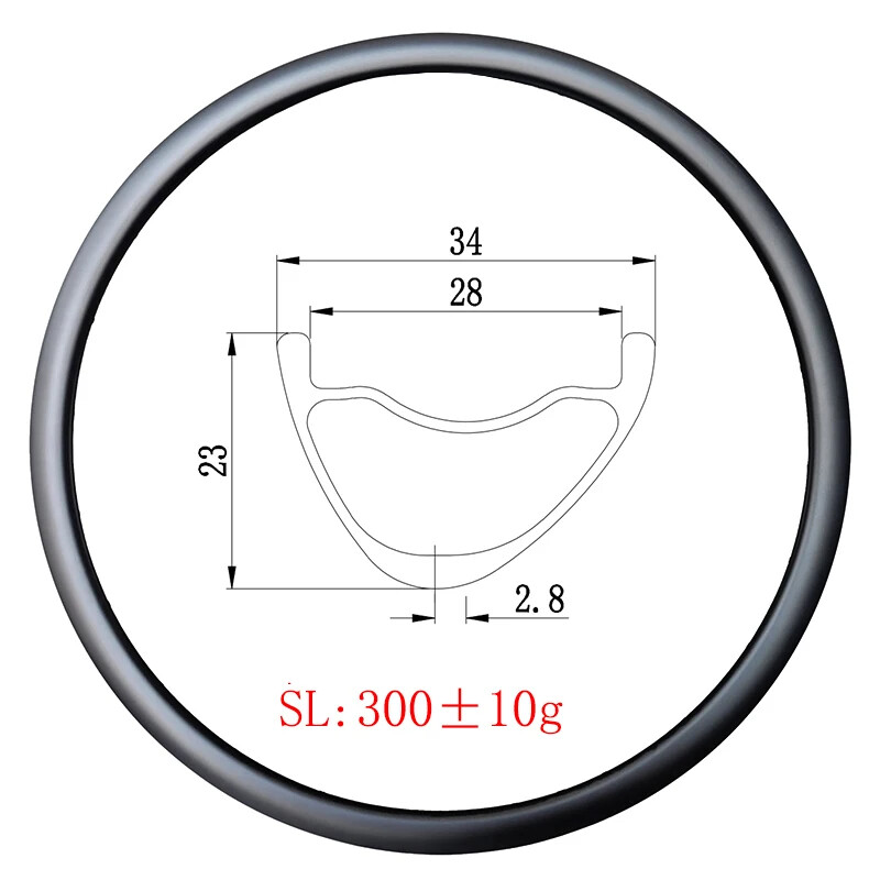 29er MTB XC Carbon Rim 34mm Wide 23mm Deep UD 3K 12K Matte Glossy 24H 28H 32H