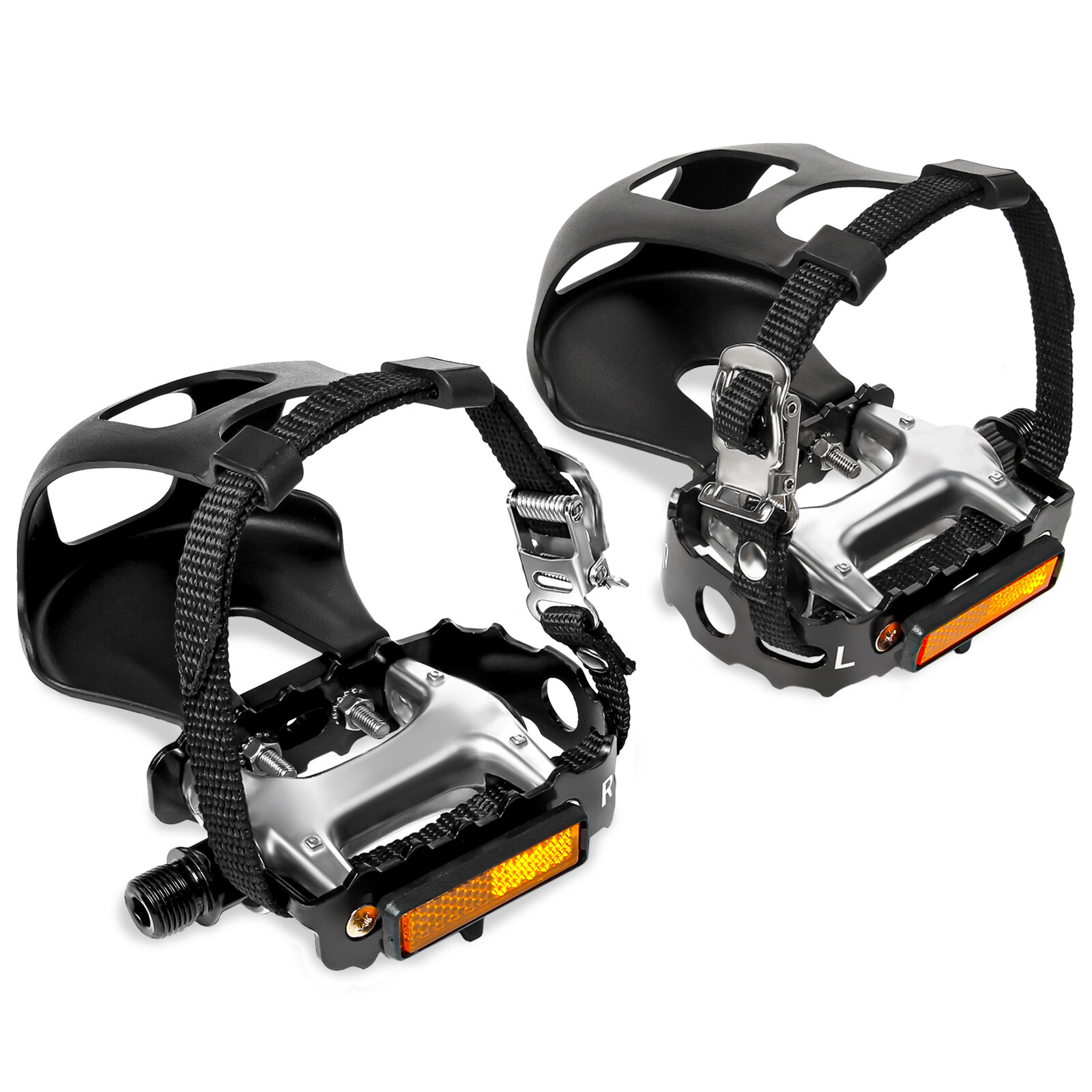 MTB Road Bike Pedal 9/16″ with Toe Clips Strap Aluminium Non-slip For Shimano
