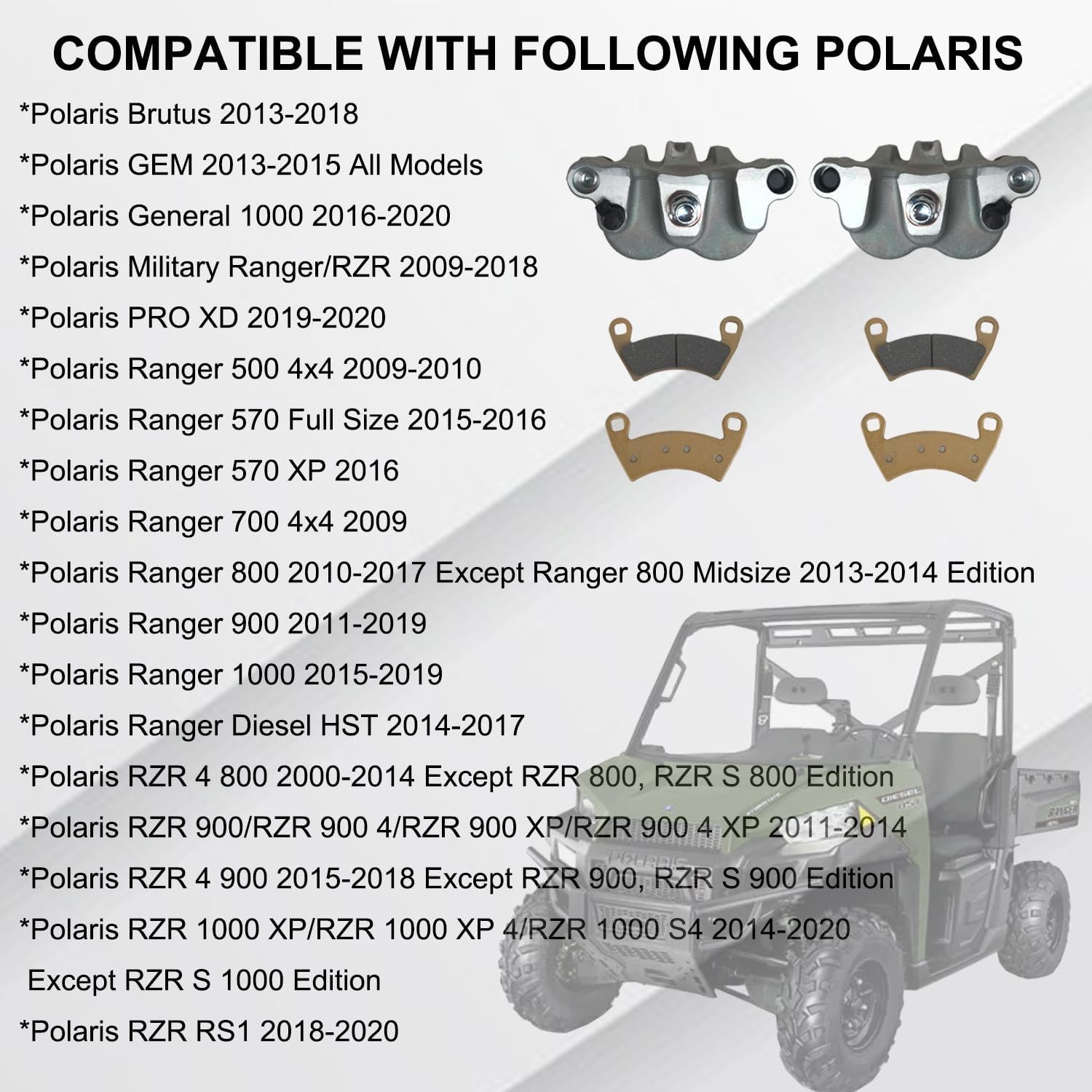 Front Left Right Brake Caliper Set with Pads Compatible with Polaris Ranger