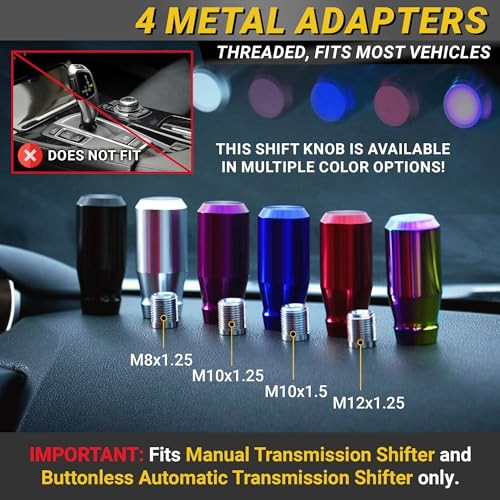 Premium Metallic Shift Knob – 4 Metal Threaded Adapters, Purple Short Cylinder
