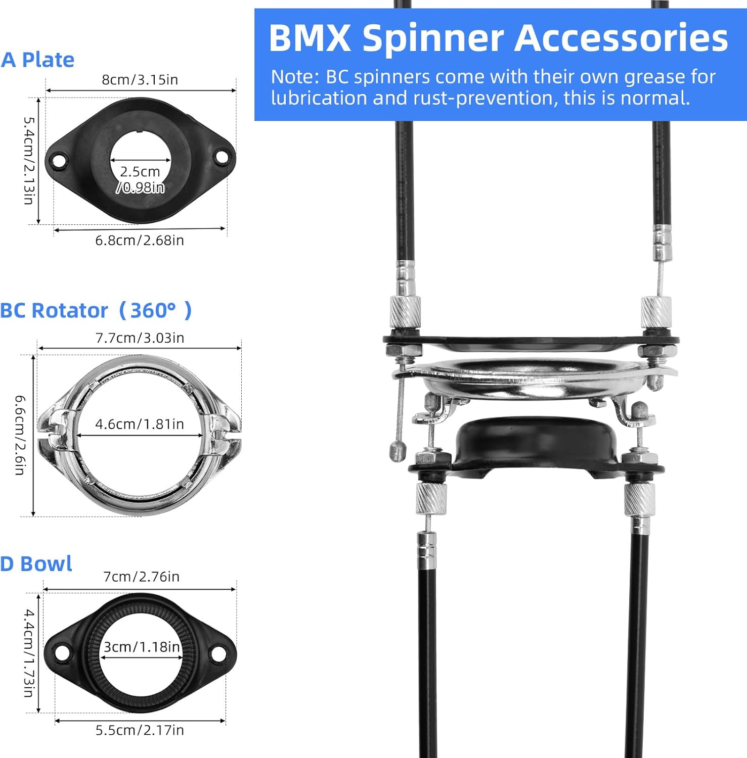 BMX Bike Gyro Brake Cables Front & Rear (Upper, Lower) with Spinner Rotor Ful…