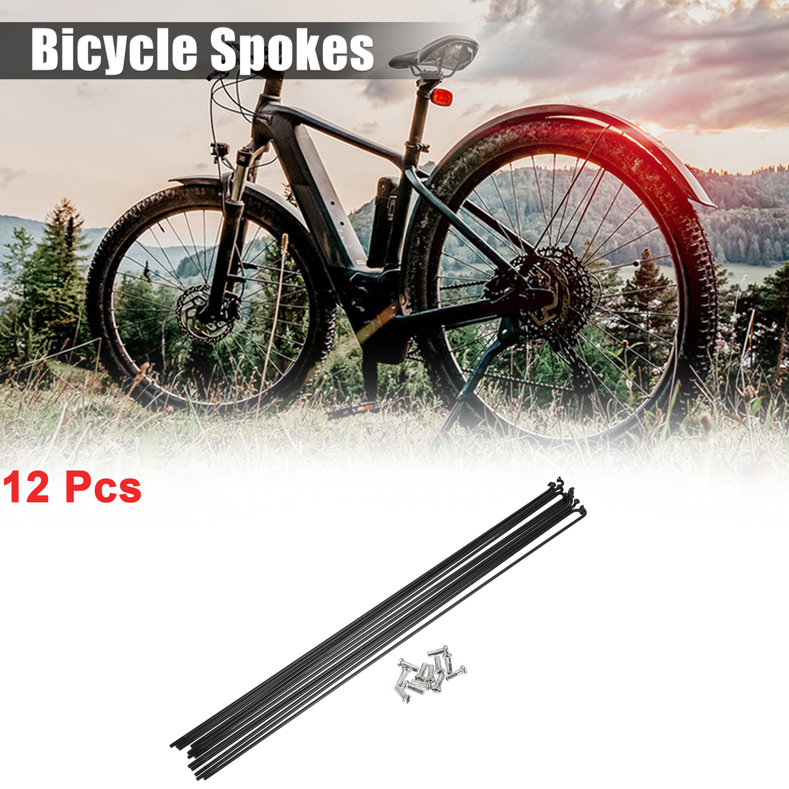 12 Pcs 14G J Bend 282mm x 2mm Bike Bicycle Spokes with Nipples Steel Black