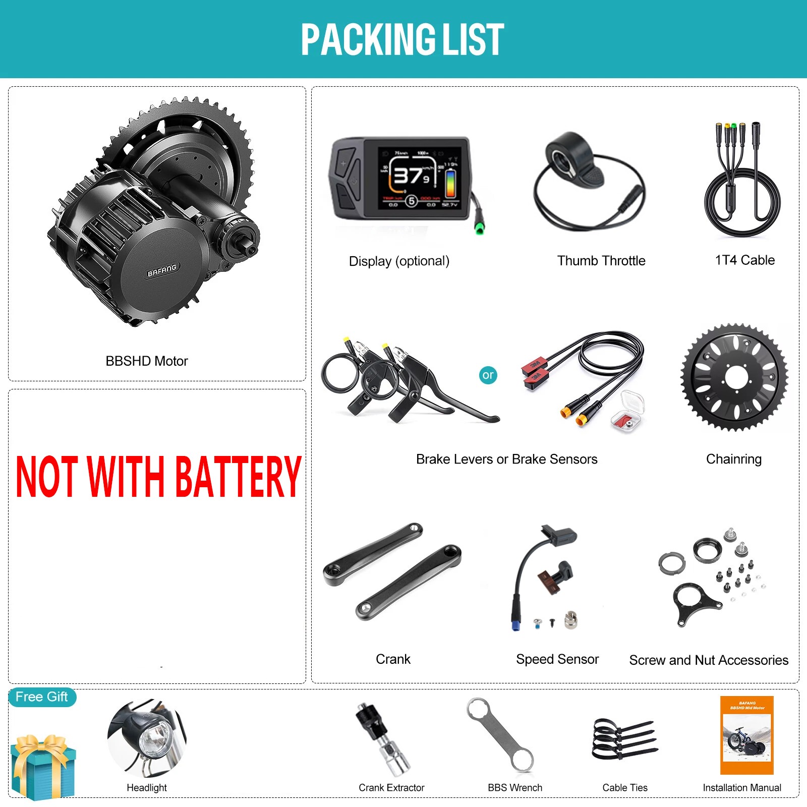 BAFANG Mid Drive Kit 1000W BBS-HD Electric Bike Conversion Kit 52V for 68-73M M