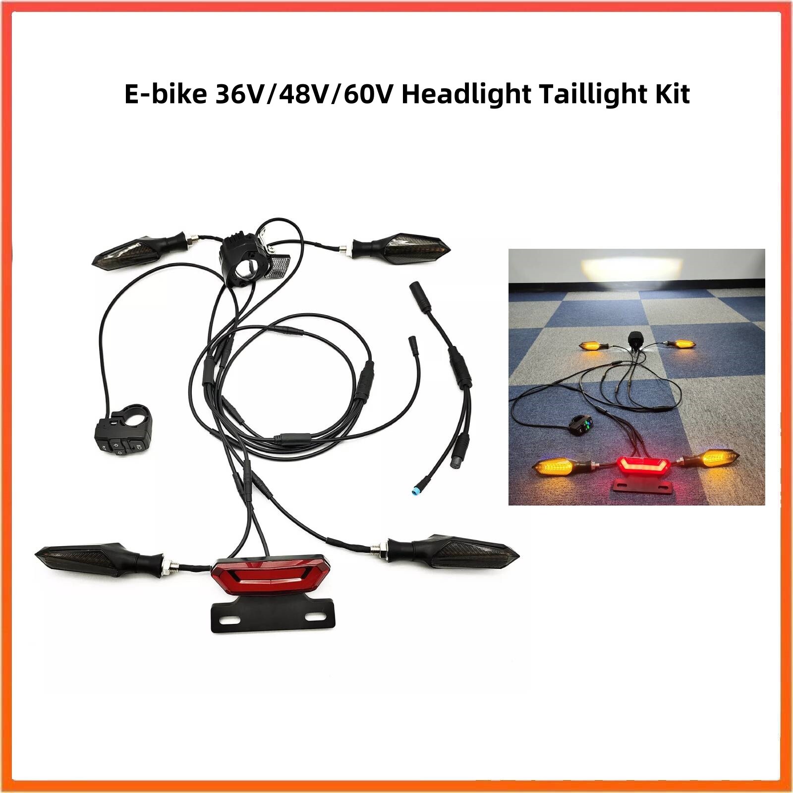 E-bike 36V/48V/60V Headlight Taillight Mount Bracket Turn Signal Light Sets