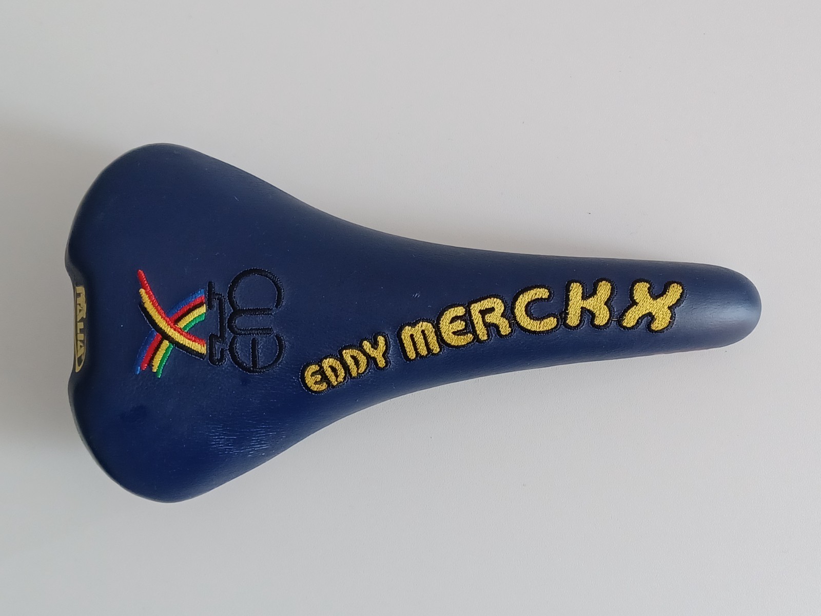 Selle Italia1999 Max Flite Eddy Merckx embroidery blue leather padded saddle NOS