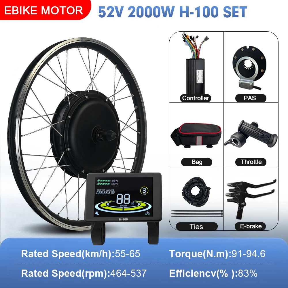 52V 2000W MTB Electric Bike 20-29inch 700C Brushless Rear Rotate Hub Motor Wheel