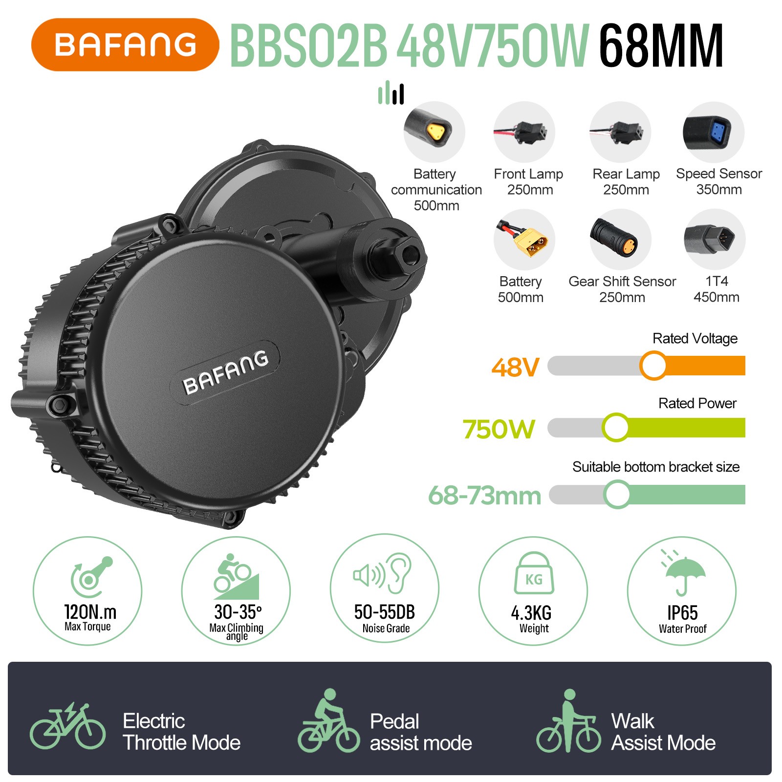 48V750W68-73mm BAFANG BBS02B Electric Bicycle Conversion Kits Mid Drive Motor US