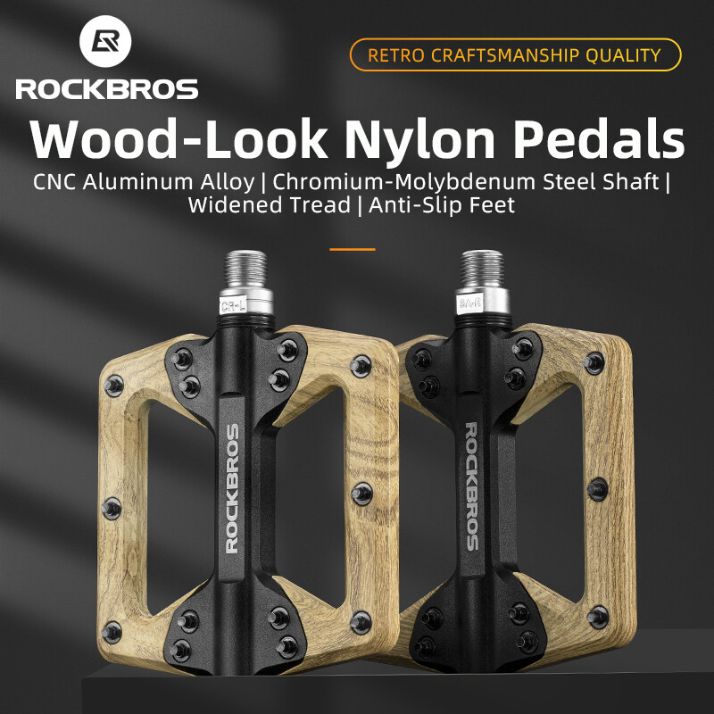 ROCKBROS Aluminum Nylon Bike Pedals Wood Grain Bearing Anti-Slip Bicycle Pedals