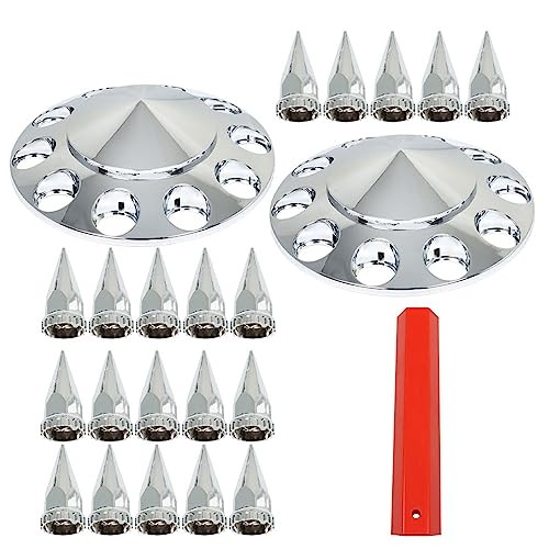 Front Hub Cover Set Chrome Wheel Cover with 33mm Nut Covers Spiked