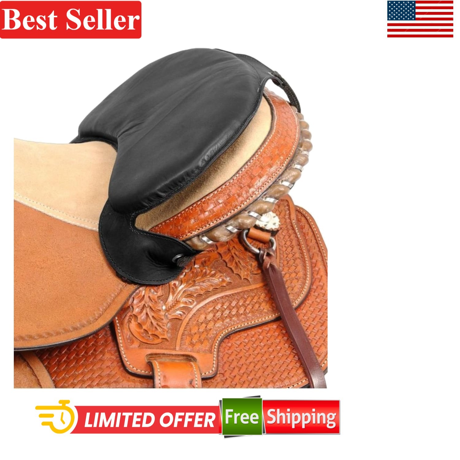 Saddle Seat Size Reducer Leather Black/Brown Fits 16×10 Inches