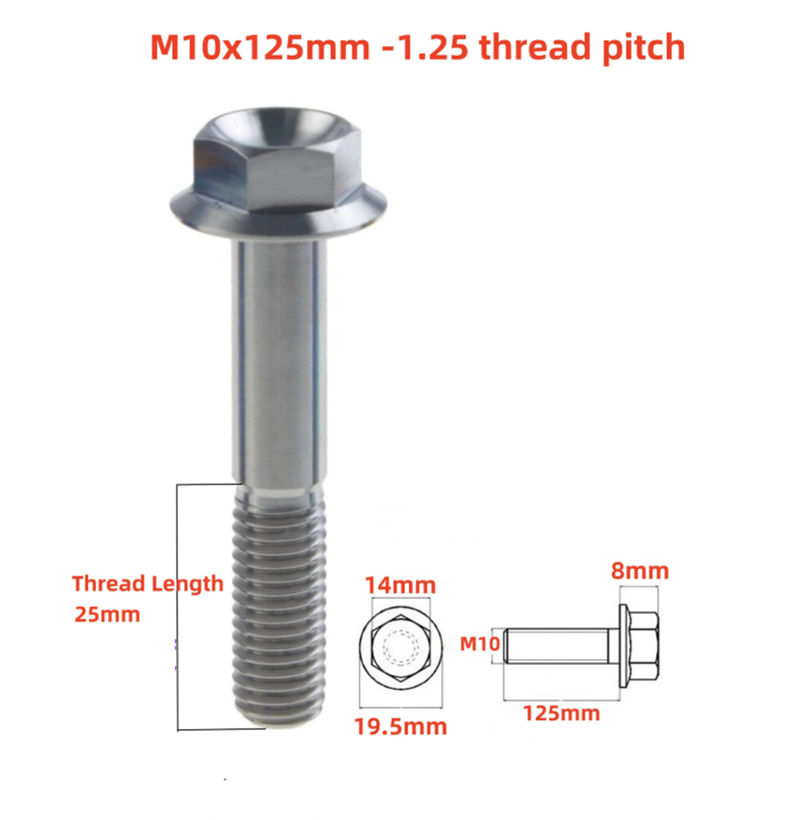 1 Pcs M10 X1.25 X 200mm/240mm/350mm Titanium Alloy Screws Flange Head Cap Bolts