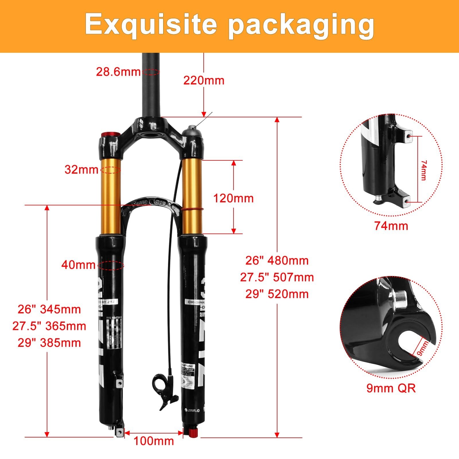ZTZ 26/27.5/29 inch MTB Air Suspension Fork,120mm Travel, Rebound Adjustment,…