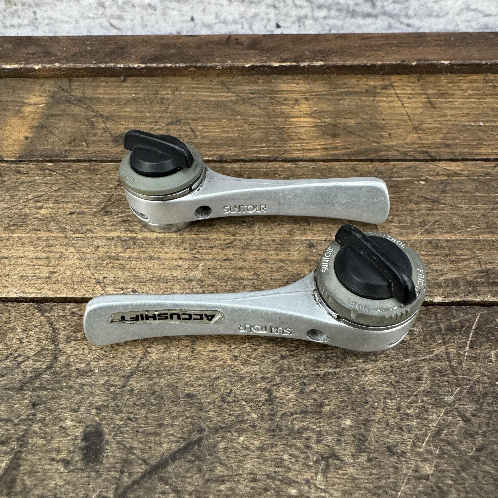 Vintage SunTour AccuShift Power 6 Speed Down Tube Shifter Set Silver Japan