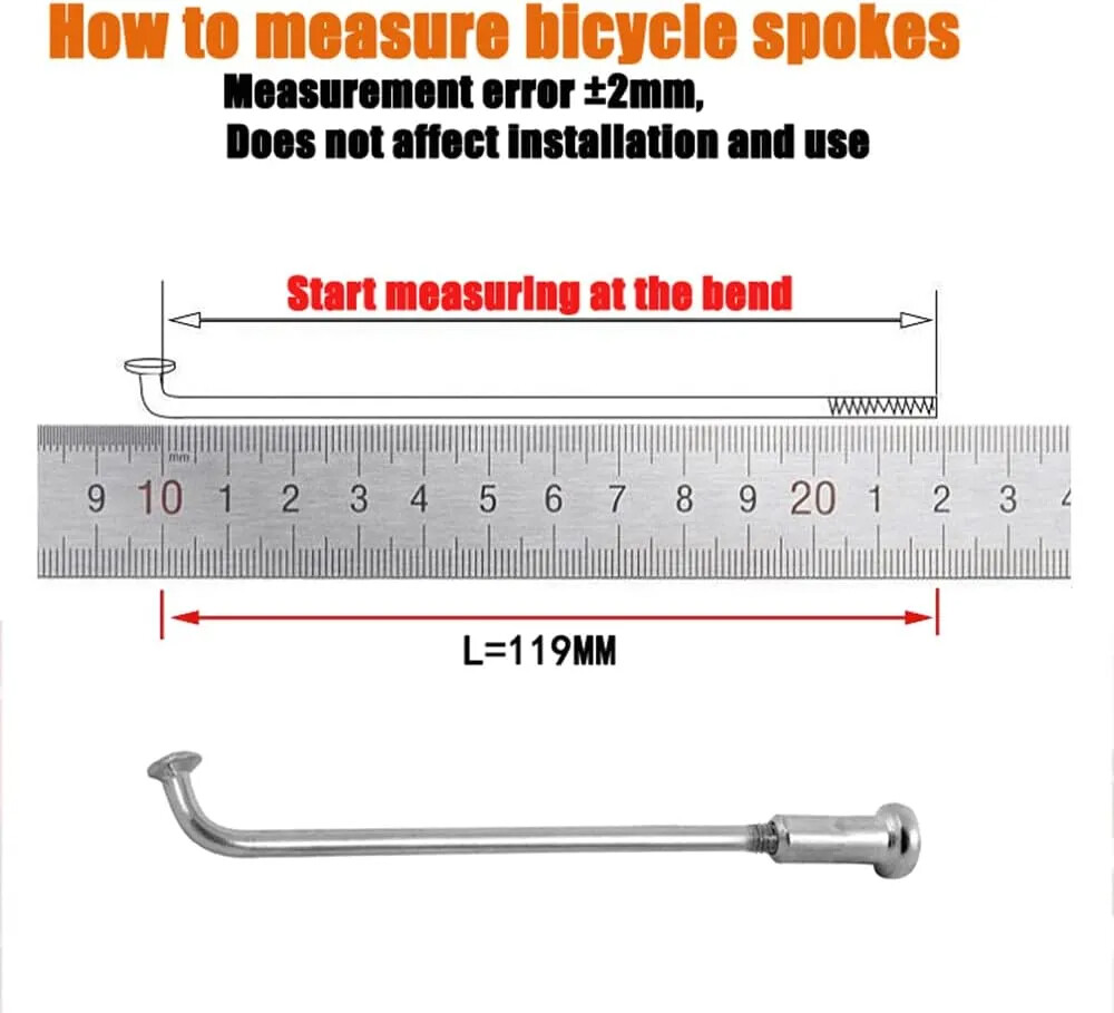 80-280mm 14G 2mm Black 36Pcs Electric Bicycle E-bike Wheel Tire Steel Spokes
