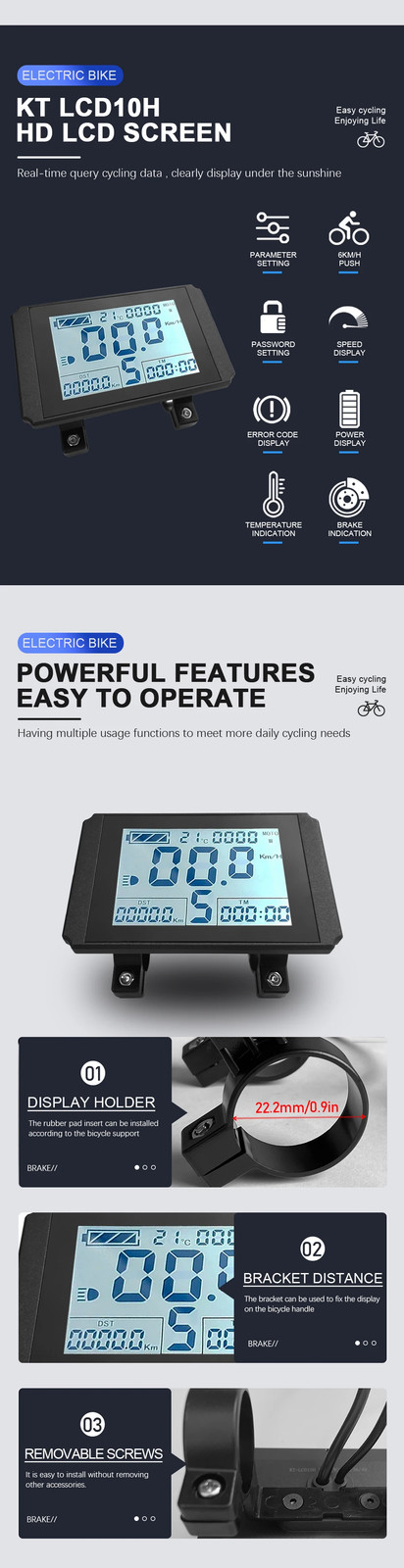 E-bike Display 24V/36V/48V LCD10H Ebike LCD SM/Waterproof Plug Display