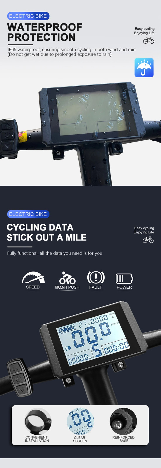 E-bike Display 24V/36V/48V LCD10H Ebike LCD SM/Waterproof Plug Display