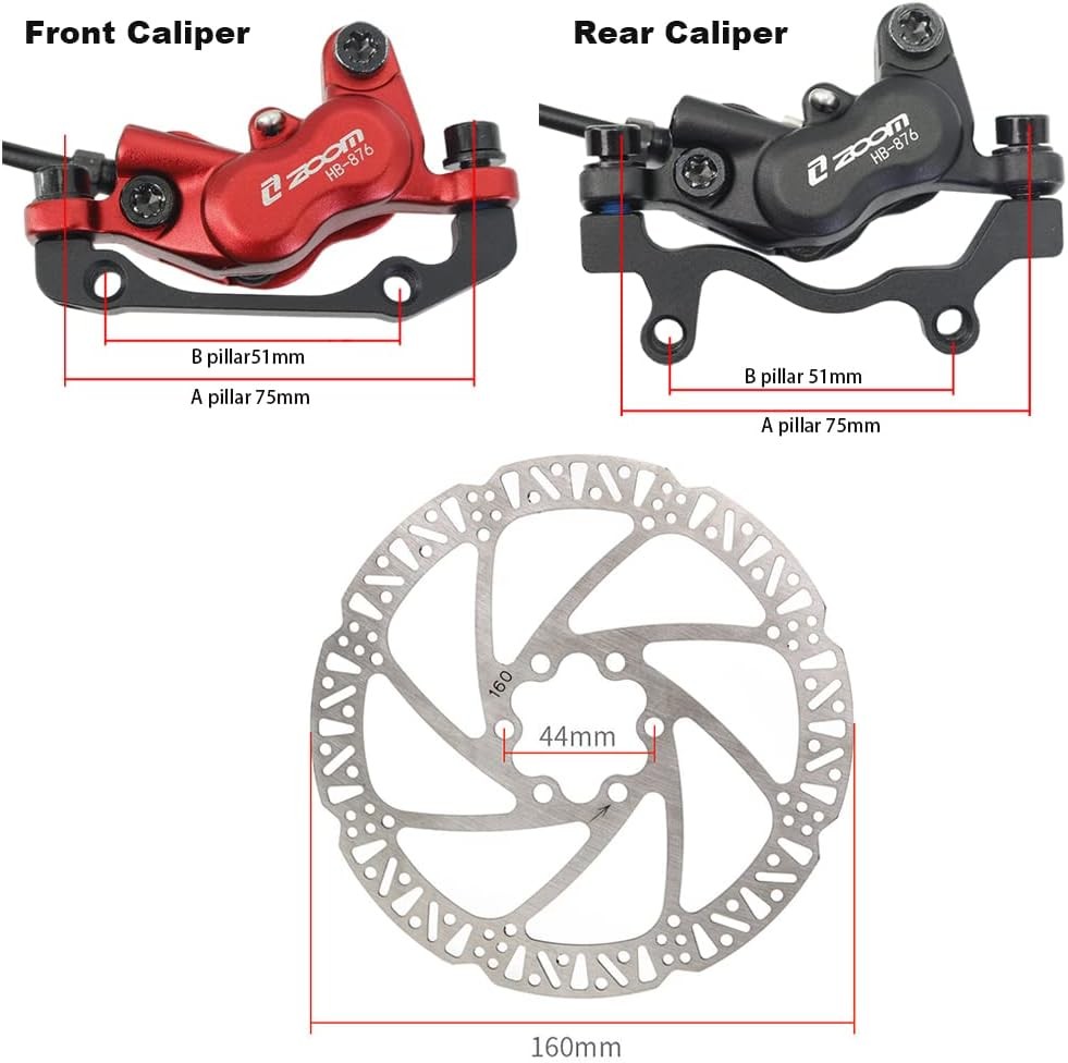 JFOYH zoom HB876 4-Piston Pre-Bled Hydraulic Disc Brake Set for Mountain Bike, B