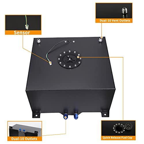 Universal 5 Gallon 20L Fuel Cell Tank with Cap and Level Sender 5 Gallon Black