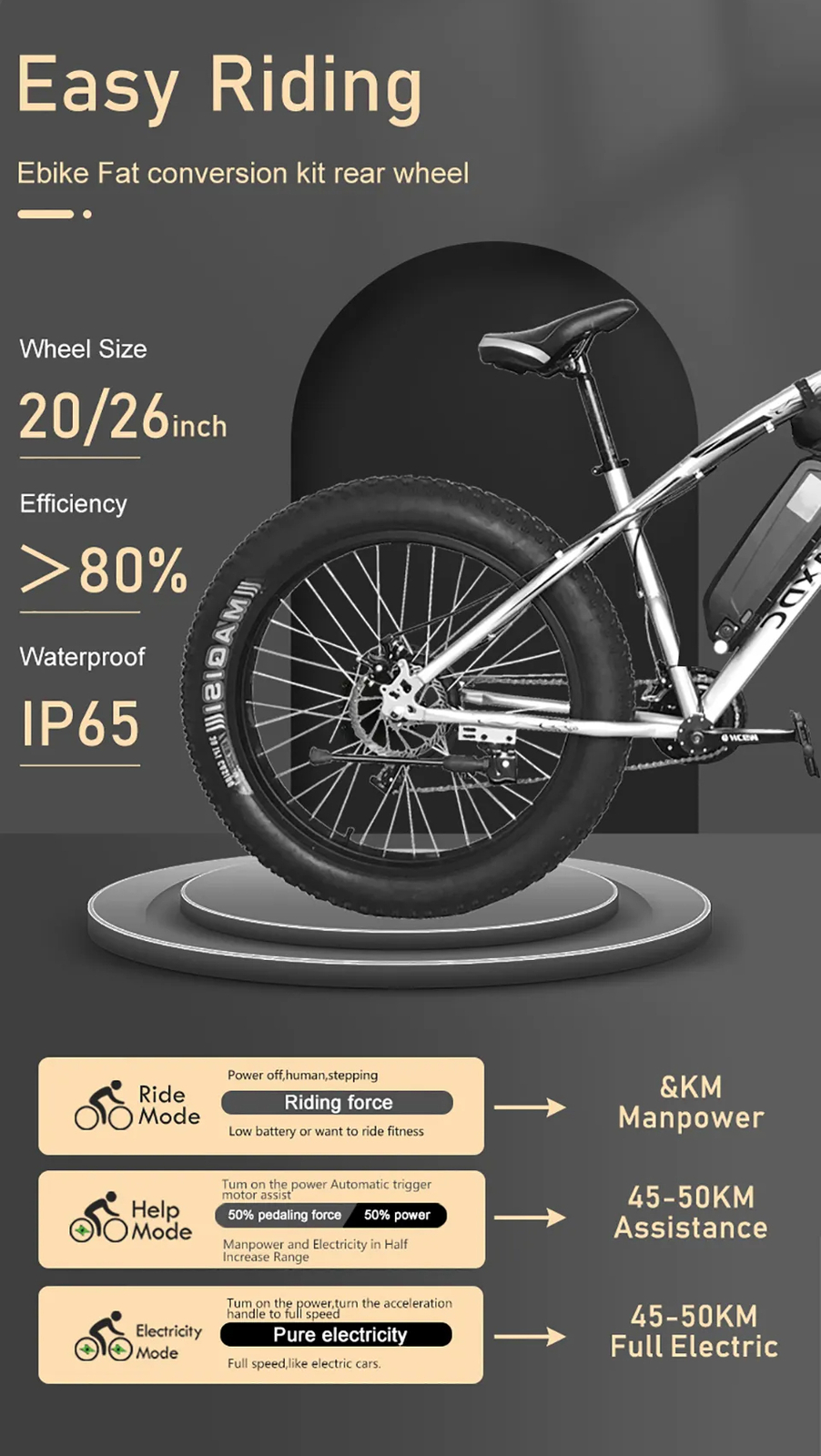 Snow E-bike Conversion Kit 20/26in 48V 1500W Rear Rotate Hub Motor Wheel