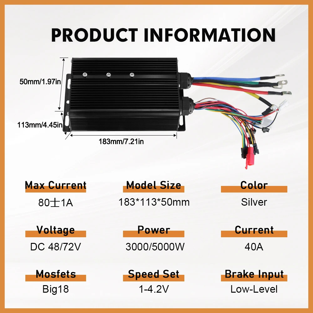 48V/72V 80A Sine Wave Brushless Controller with LCD Display Ebike Conversion Kit
