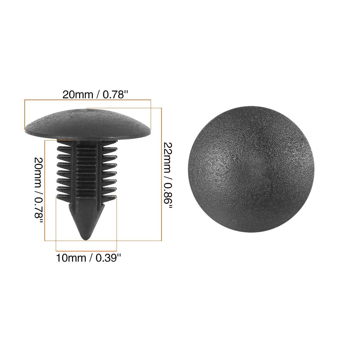 X AUTOHAUX 40pcs 9mm Hole Dia Plastic 22x20mm / 0.86″x0.78″(L*Max.D), Black