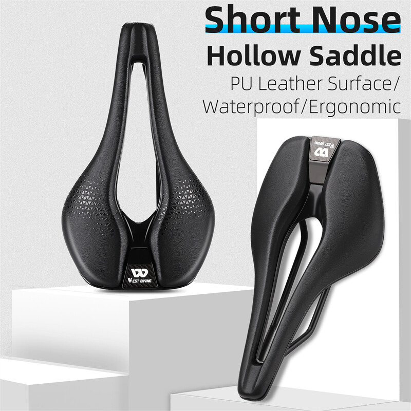 PU Leather Bike Seat Short Nose Racing Bike Saddle Hollow Bicycle Saddle Cushion