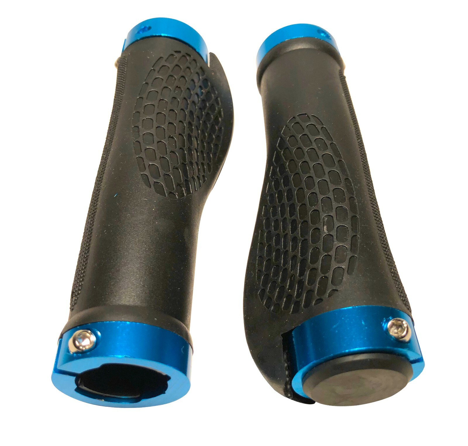 Lock on Blue Ergonomic Bike Grips for MTB BMX Handlebar Grips with End Caps