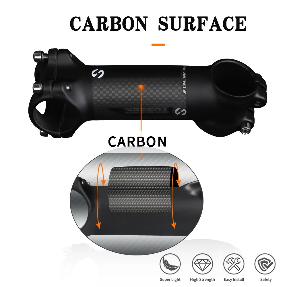 TOSEEK Bicycle MTB Handlebar Stem 28.6-31.8mm Aluminum+Carbon Fiber Stem 6/17°