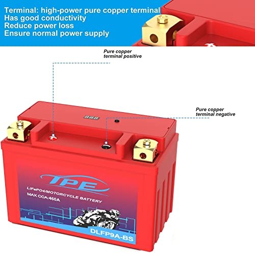 12V Lithium Motorcycle Battery YTX9A-BS 4AH 460CCA with Smart BMS & 9A-4AH-RED