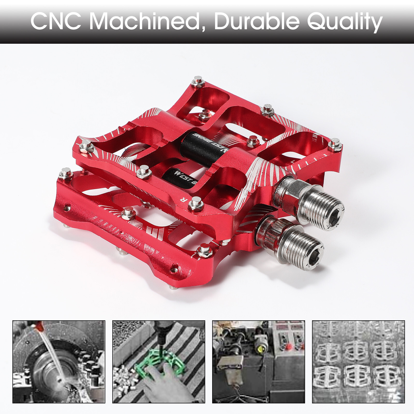 WEST BIKING 2 Sealed Bearings Bicycle Pedals Aluminum Alloy Bike Flat Pedals Red