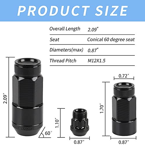 20PCS Closed End Lug Nuts M12X1.5 Wheel Rims Lug Nuts +Socket () Black