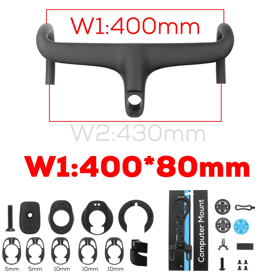 Road Bike Carbon Fiber Integrated Handlebar Cockpit for 360mm with Mount Spacers