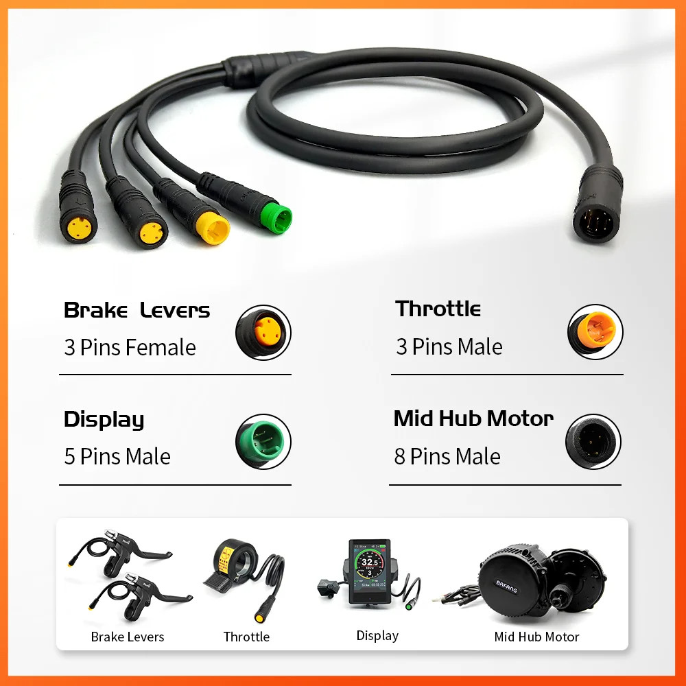 Ebike EB-BUS 1T4 Wiring Harness Cable for BAFANG BBS01 BBS02 BBSHD Mid Motor Kit