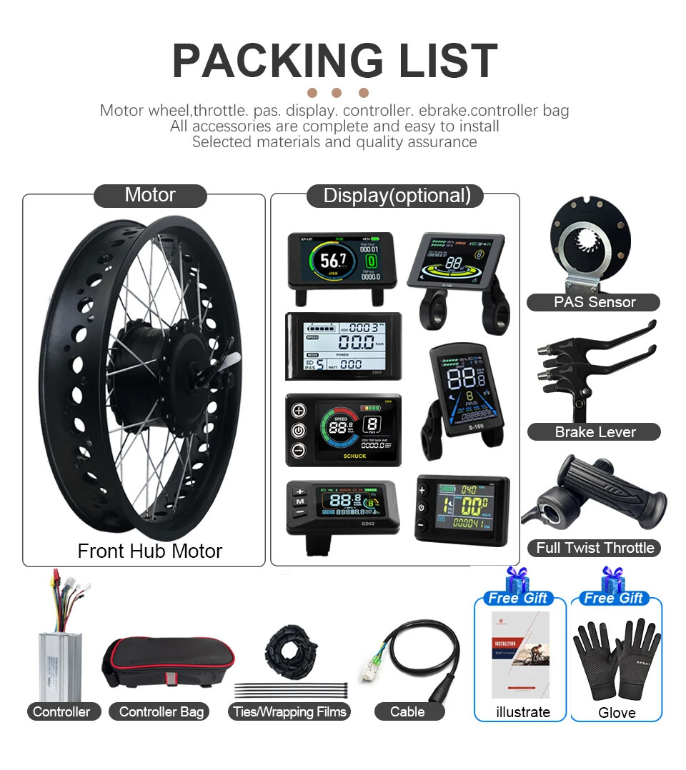 E-bike Conversion Kit 48V 750W 20/24/26inch Front Hub Motor Wheel Dropout 135mm