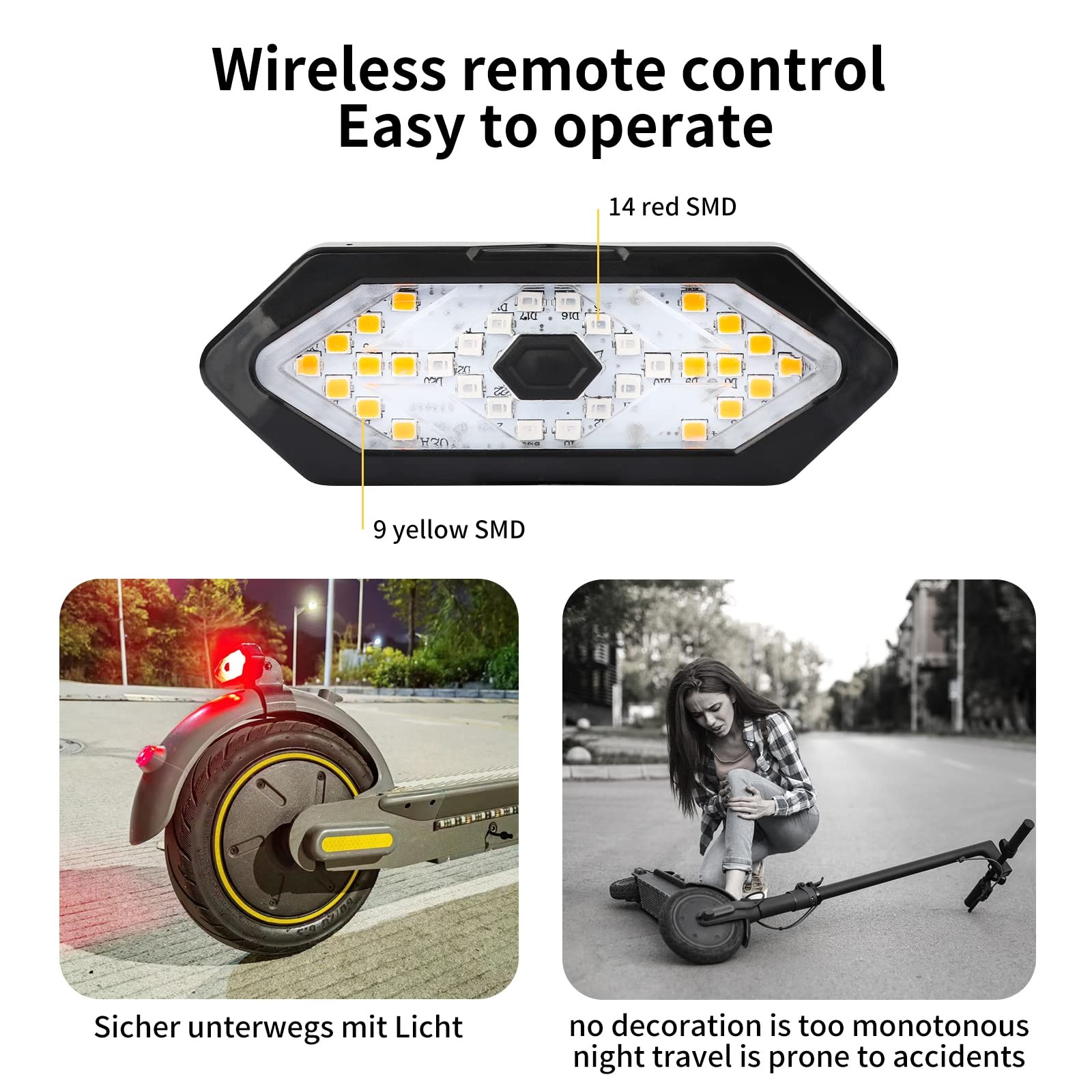 E Scooter Turn Signal,Scooter Bike Turn Signal/Blinker with USB Remote Control