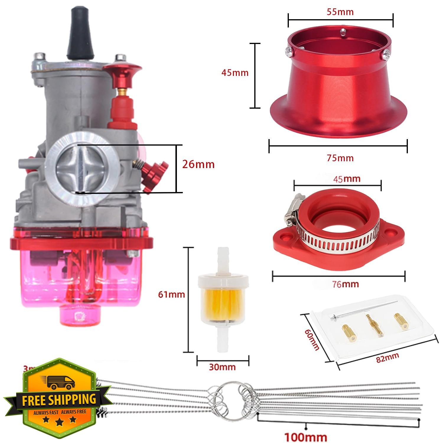 AKSLGT 26mm Carburetor Red Float Bowl