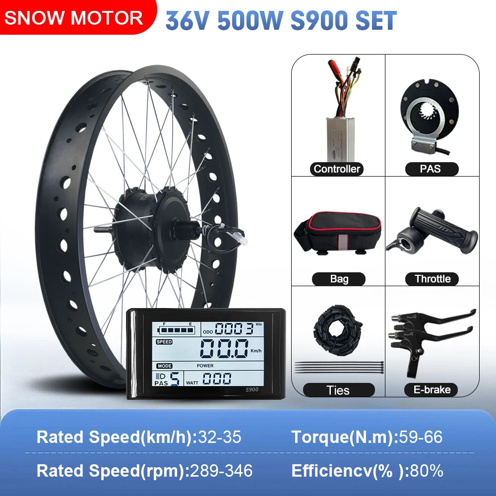 36V 48V 500W 20 24 26er Snow Fat E-bike Rear Cassette Hub Motor Conversion Kit