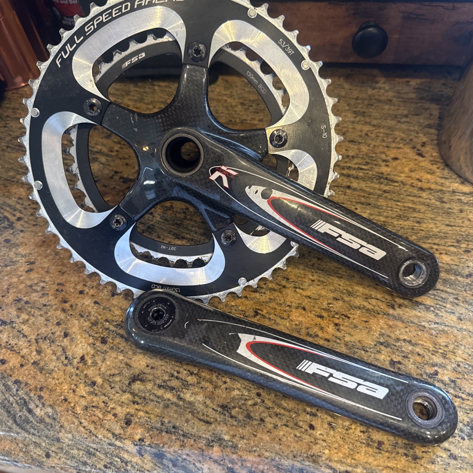 FSA K FORCE LIGHT CARBON CRANKSET 172.5MM TRIPLE 53/39 TOOTH