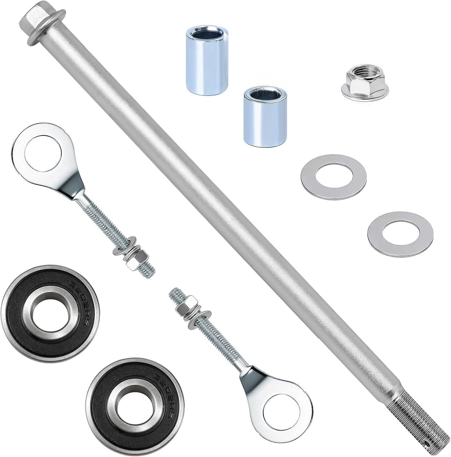Mini Bike Rear Axle Kit 15mm*225mm(0.59″x8.86″) with Chain Adjusters – for Colem