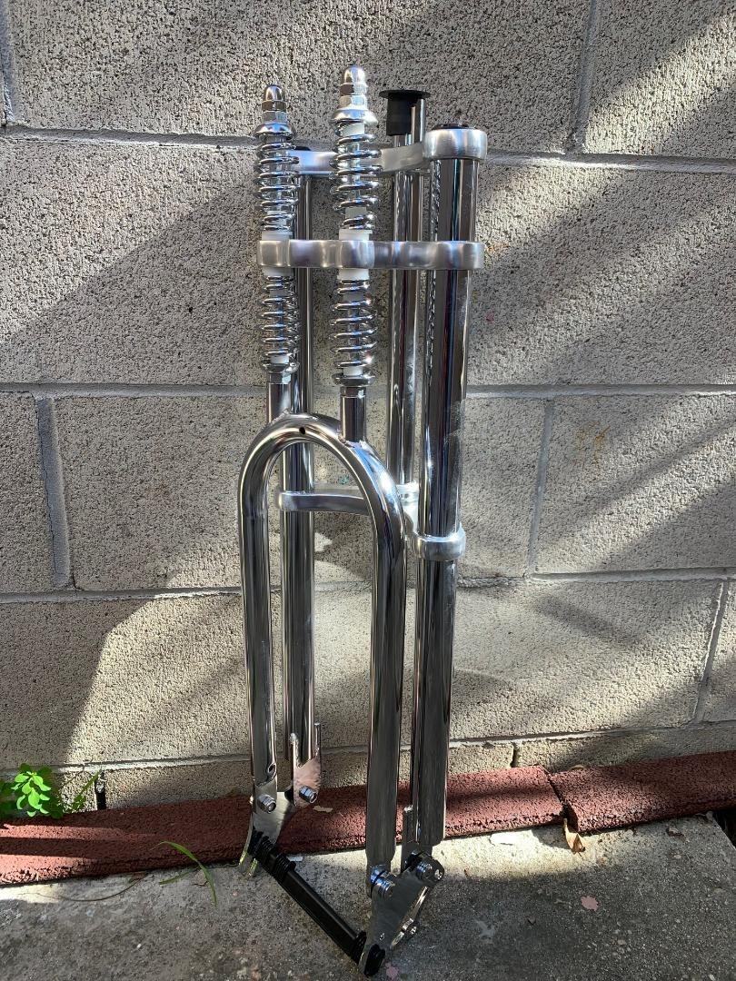 HEAVY DUTY FAT 26» DOUBLE SPRINGER TRIPLE FORK 1″ Threadless Disc Mount CHROME