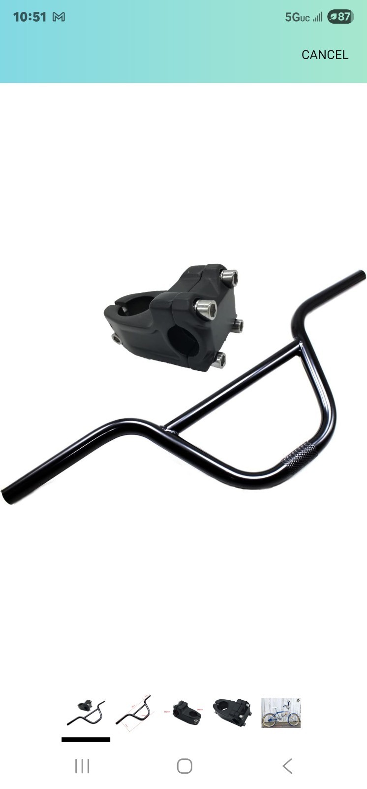 BMX Handlebar with Stem Swallow Shaped High-Carbon Steel 585mm 22.2mm Handle Bar