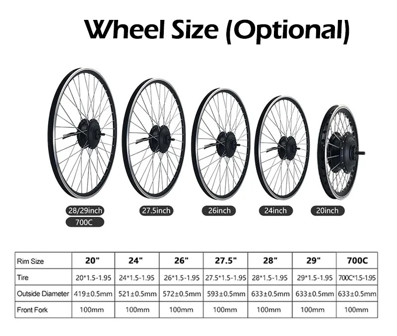 1000W 1500W 2000W Electric Bike Conversion Kit 60KM/H Top Speed Hub Motor Wheel