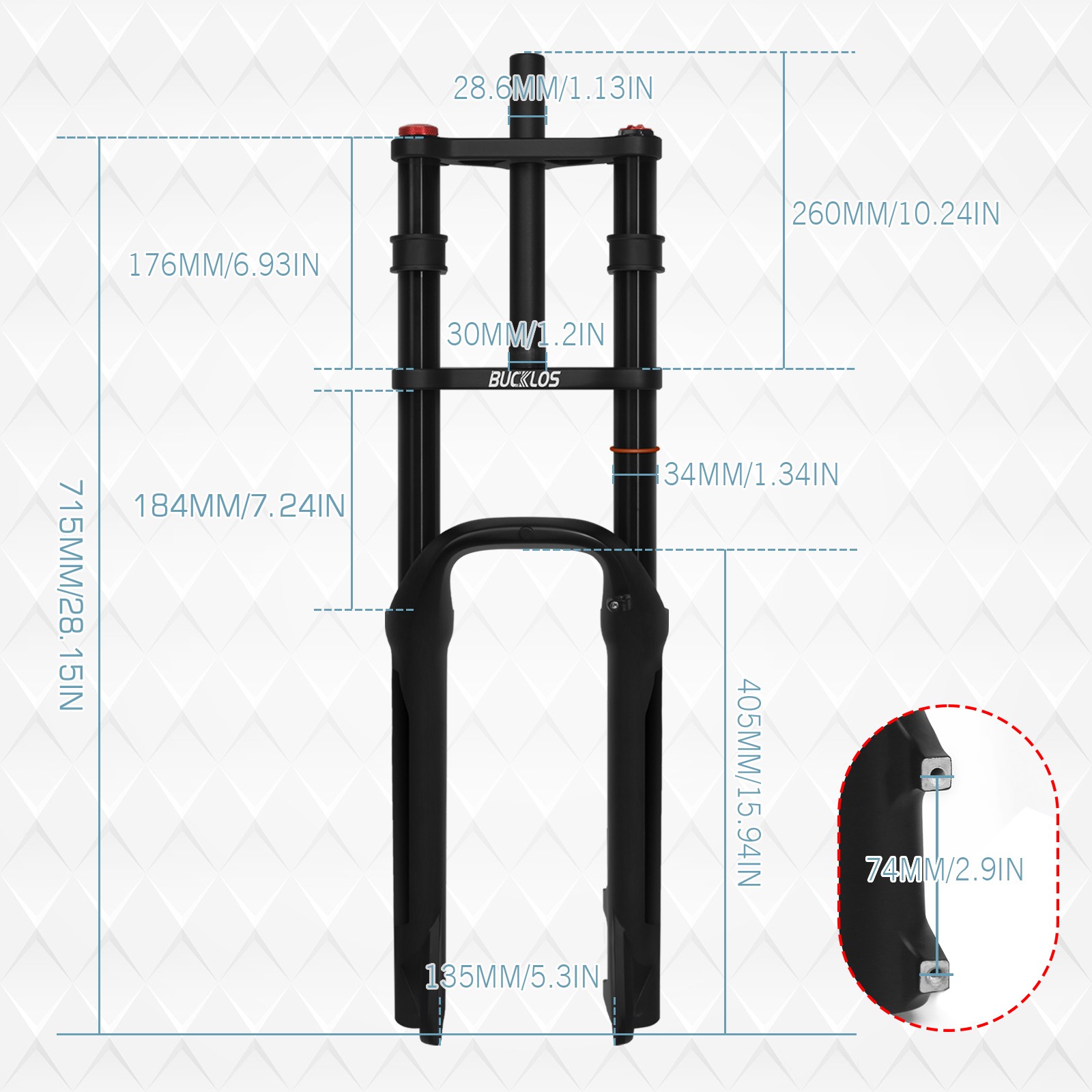 26″x4.0″ Electric/Fat/Mountain Bikes Fork Dual Crown Air Spring Suspension Forks