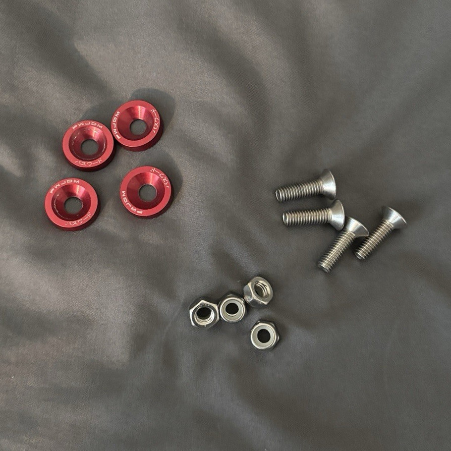 Password:JDM CNC-1 Red Anodized Aluminum Washers w/ Silver Bolts, Nuts Set 4