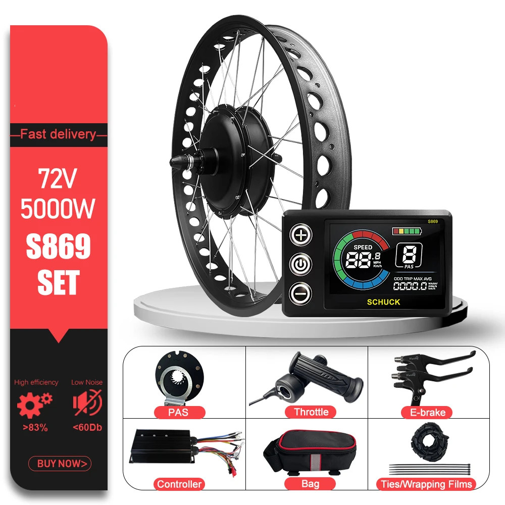 72V 5000W Electric Fat Bike Kit 4.0 Tyre Rear Hub Motor Wheel Dropout 170mm